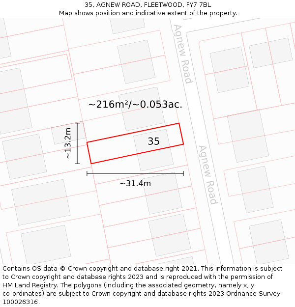 35, AGNEW ROAD, FLEETWOOD, FY7 7BL: Plot and title map