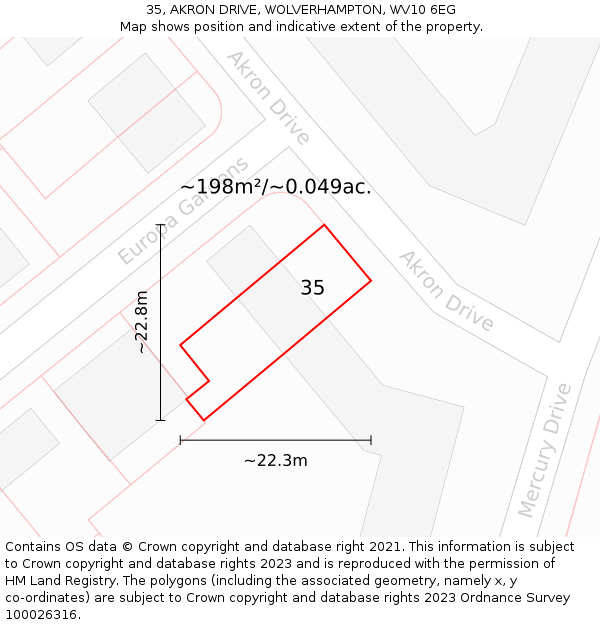 35, AKRON DRIVE, WOLVERHAMPTON, WV10 6EG: Plot and title map