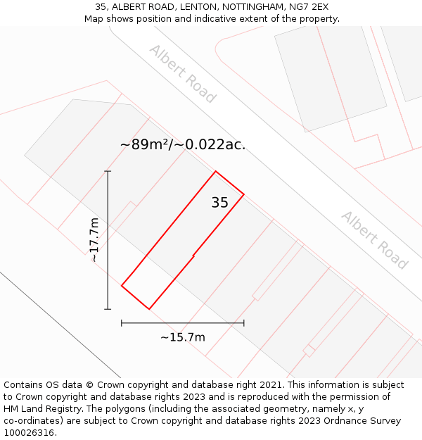 35, ALBERT ROAD, LENTON, NOTTINGHAM, NG7 2EX: Plot and title map