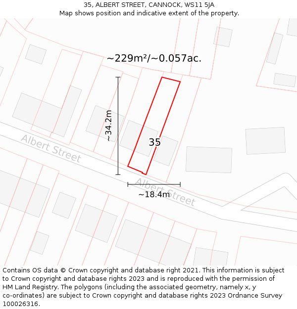 35, ALBERT STREET, CANNOCK, WS11 5JA: Plot and title map