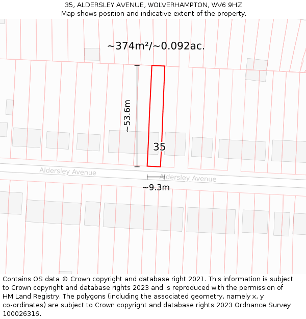 35, ALDERSLEY AVENUE, WOLVERHAMPTON, WV6 9HZ: Plot and title map