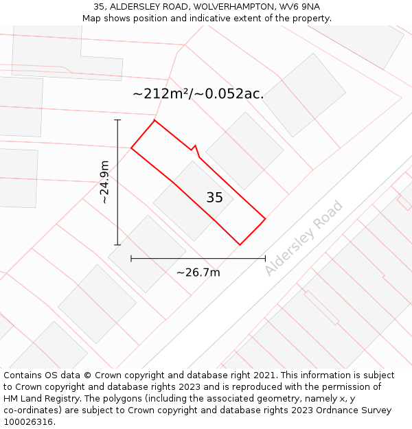 35, ALDERSLEY ROAD, WOLVERHAMPTON, WV6 9NA: Plot and title map