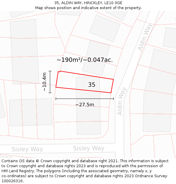 35, ALDIN WAY, HINCKLEY, LE10 0GE: Plot and title map