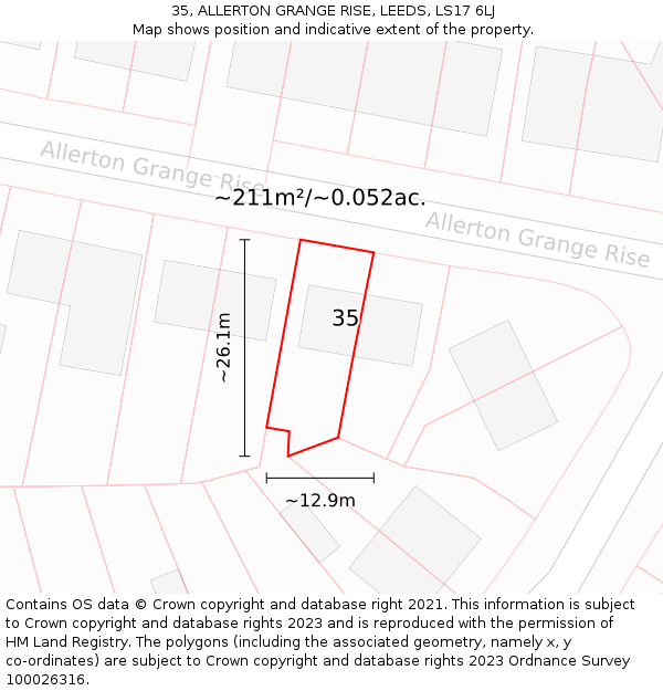 35, ALLERTON GRANGE RISE, LEEDS, LS17 6LJ: Plot and title map