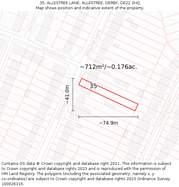 35, ALLESTREE LANE, ALLESTREE, DERBY, DE22 2HQ: Plot and title map