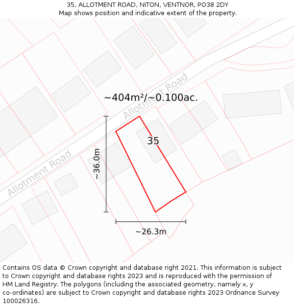 35, ALLOTMENT ROAD, NITON, VENTNOR, PO38 2DY: Plot and title map