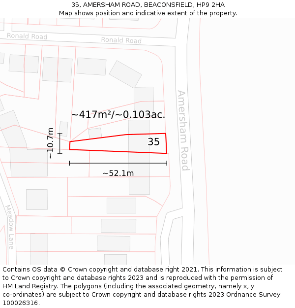 35, AMERSHAM ROAD, BEACONSFIELD, HP9 2HA: Plot and title map