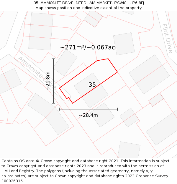 35, AMMONITE DRIVE, NEEDHAM MARKET, IPSWICH, IP6 8FJ: Plot and title map