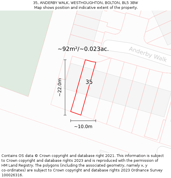 35, ANDERBY WALK, WESTHOUGHTON, BOLTON, BL5 3BW: Plot and title map