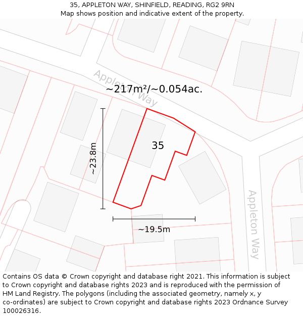 35, APPLETON WAY, SHINFIELD, READING, RG2 9RN: Plot and title map