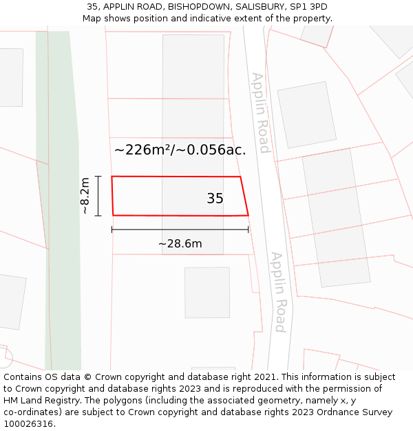 35, APPLIN ROAD, BISHOPDOWN, SALISBURY, SP1 3PD: Plot and title map