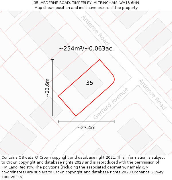 35, ARDERNE ROAD, TIMPERLEY, ALTRINCHAM, WA15 6HN: Plot and title map