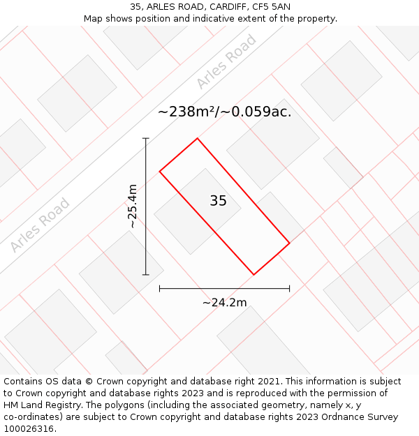 35, ARLES ROAD, CARDIFF, CF5 5AN: Plot and title map