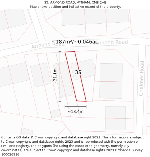 35, ARMOND ROAD, WITHAM, CM8 2HB: Plot and title map