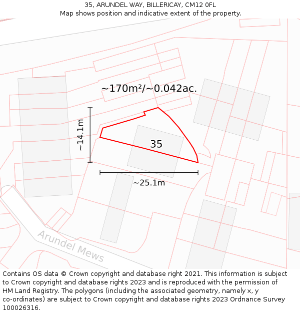 35, ARUNDEL WAY, BILLERICAY, CM12 0FL: Plot and title map