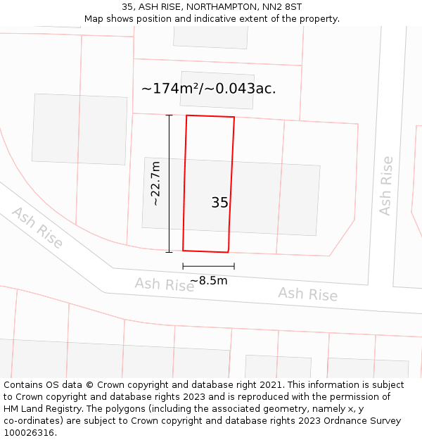 35, ASH RISE, NORTHAMPTON, NN2 8ST: Plot and title map