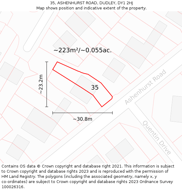 35, ASHENHURST ROAD, DUDLEY, DY1 2HJ: Plot and title map