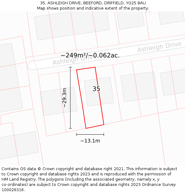 35, ASHLEIGH DRIVE, BEEFORD, DRIFFIELD, YO25 8AU: Plot and title map