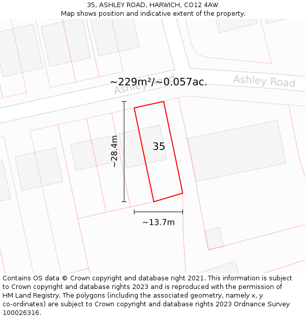 35, ASHLEY ROAD, HARWICH, CO12 4AW: Plot and title map