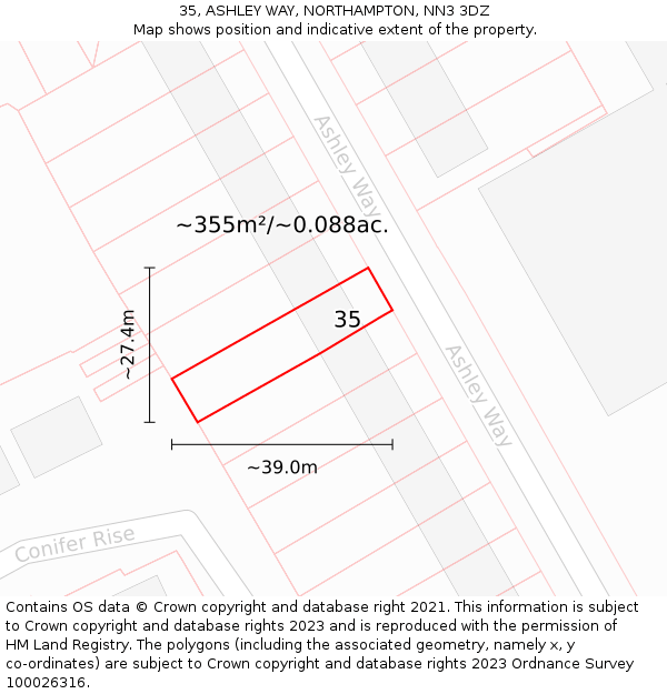 35, ASHLEY WAY, NORTHAMPTON, NN3 3DZ: Plot and title map