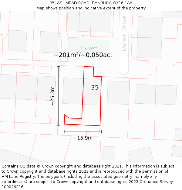 35, ASHMEAD ROAD, BANBURY, OX16 1AA: Plot and title map