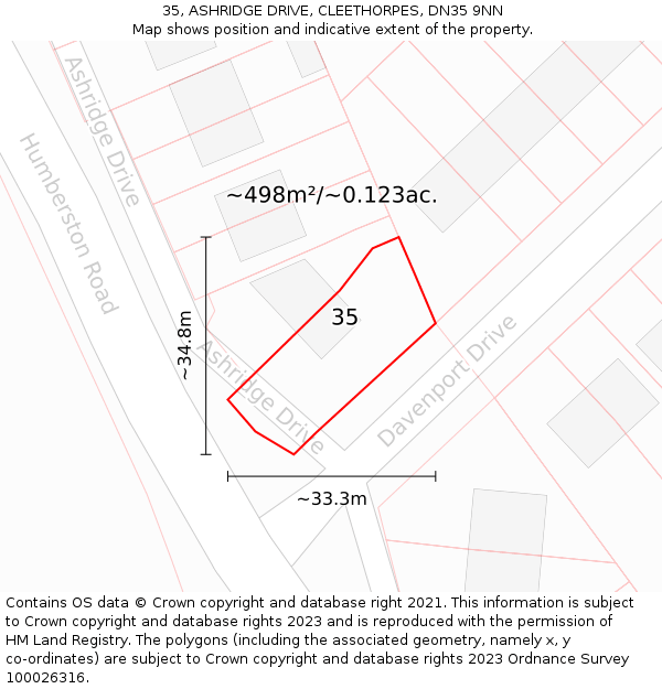 35, ASHRIDGE DRIVE, CLEETHORPES, DN35 9NN: Plot and title map