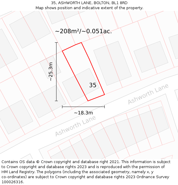 35, ASHWORTH LANE, BOLTON, BL1 8RD: Plot and title map