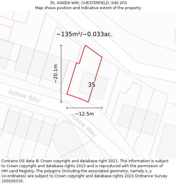 35, ASKEW WAY, CHESTERFIELD, S40 2FG: Plot and title map