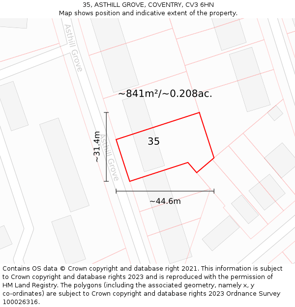 35, ASTHILL GROVE, COVENTRY, CV3 6HN: Plot and title map