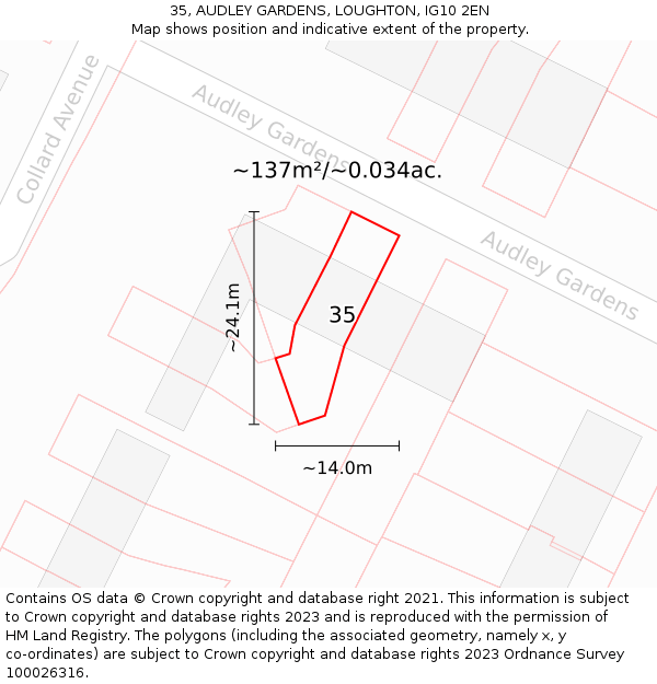 35, AUDLEY GARDENS, LOUGHTON, IG10 2EN: Plot and title map