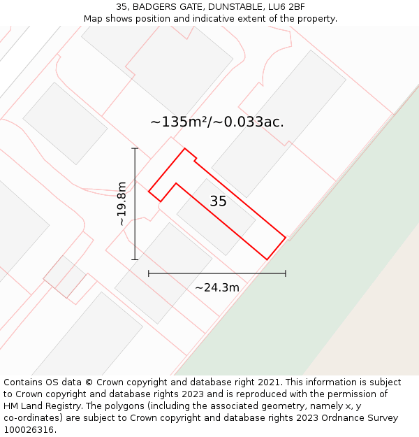 35, BADGERS GATE, DUNSTABLE, LU6 2BF: Plot and title map