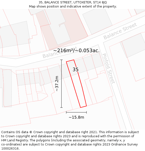 35, BALANCE STREET, UTTOXETER, ST14 8JQ: Plot and title map