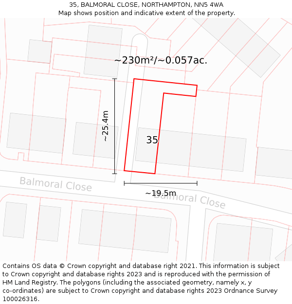 35, BALMORAL CLOSE, NORTHAMPTON, NN5 4WA: Plot and title map