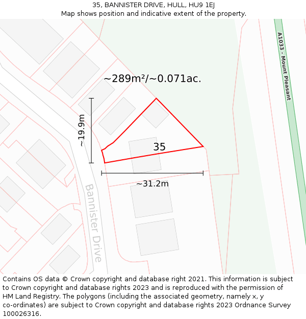 35, BANNISTER DRIVE, HULL, HU9 1EJ: Plot and title map