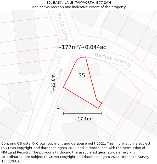 35, BASIN LANE, TAMWORTH, B77 2AH: Plot and title map