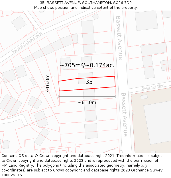 35, BASSETT AVENUE, SOUTHAMPTON, SO16 7DP: Plot and title map
