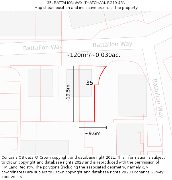 35, BATTALION WAY, THATCHAM, RG19 4RN: Plot and title map