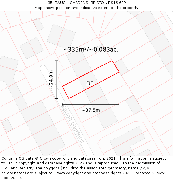 35, BAUGH GARDENS, BRISTOL, BS16 6PP: Plot and title map