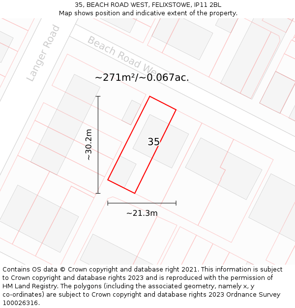 35, BEACH ROAD WEST, FELIXSTOWE, IP11 2BL: Plot and title map