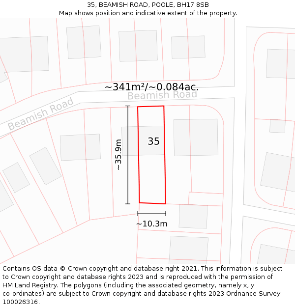 35, BEAMISH ROAD, POOLE, BH17 8SB: Plot and title map