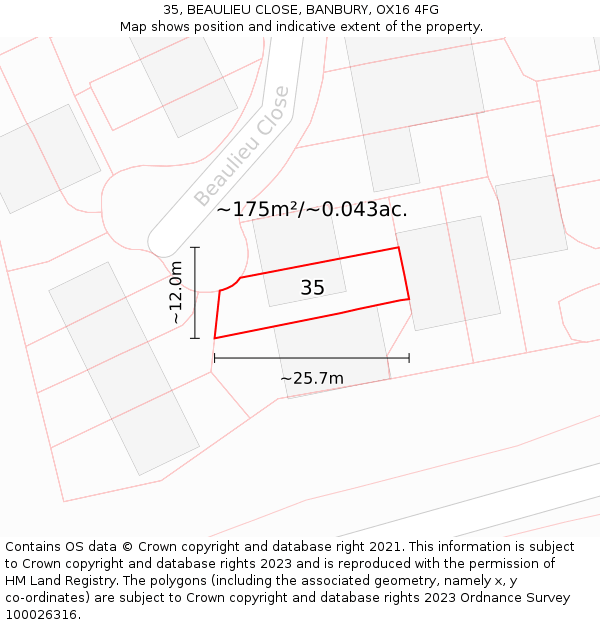 35, BEAULIEU CLOSE, BANBURY, OX16 4FG: Plot and title map