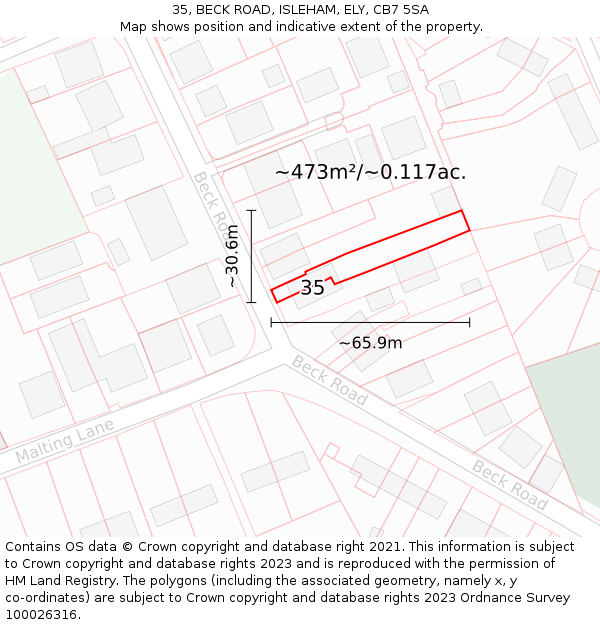 35, BECK ROAD, ISLEHAM, ELY, CB7 5SA: Plot and title map