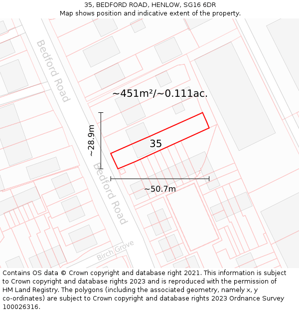 35, BEDFORD ROAD, HENLOW, SG16 6DR: Plot and title map