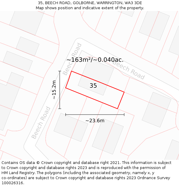 35, BEECH ROAD, GOLBORNE, WARRINGTON, WA3 3DE: Plot and title map