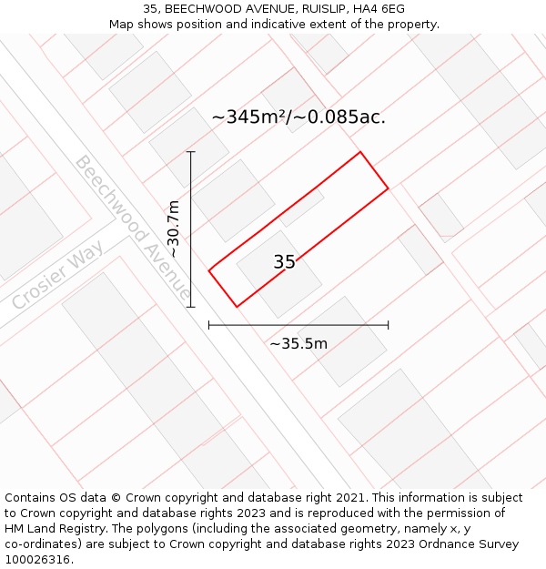 35, BEECHWOOD AVENUE, RUISLIP, HA4 6EG: Plot and title map