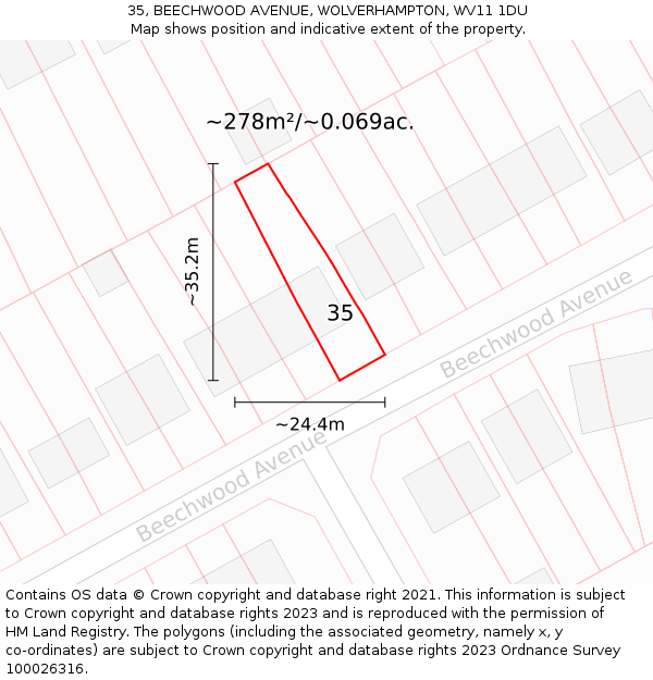 35, BEECHWOOD AVENUE, WOLVERHAMPTON, WV11 1DU: Plot and title map