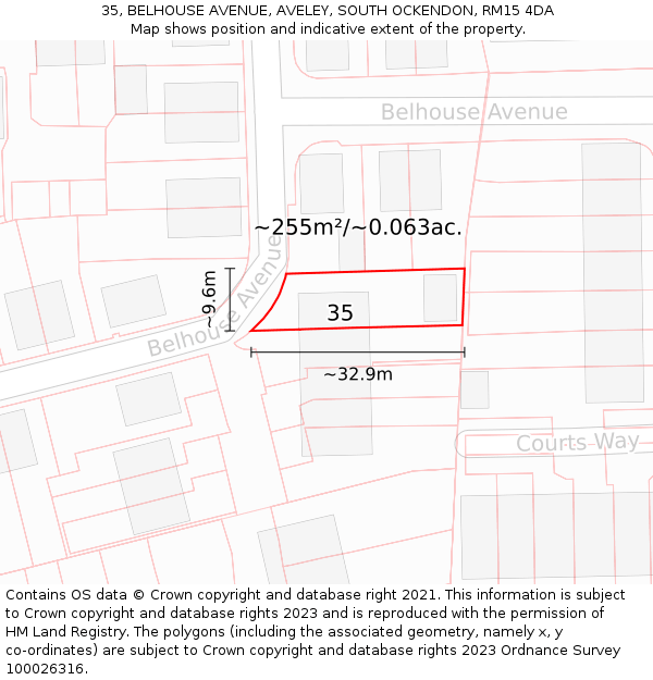 35, BELHOUSE AVENUE, AVELEY, SOUTH OCKENDON, RM15 4DA: Plot and title map