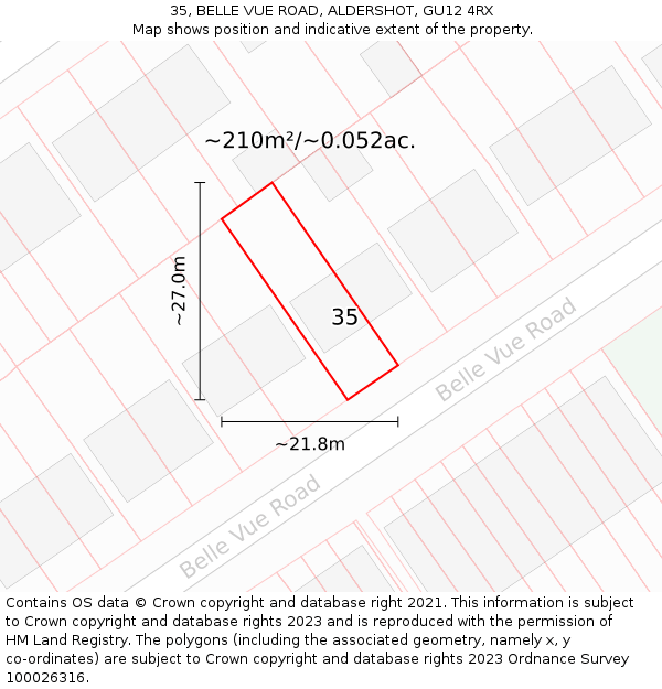 35, BELLE VUE ROAD, ALDERSHOT, GU12 4RX: Plot and title map