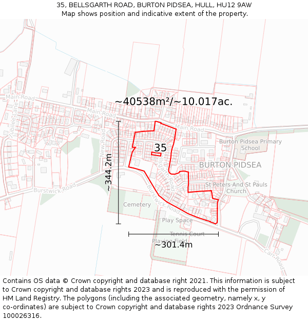 35, BELLSGARTH ROAD, BURTON PIDSEA, HULL, HU12 9AW: Plot and title map