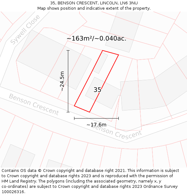 35, BENSON CRESCENT, LINCOLN, LN6 3NU: Plot and title map